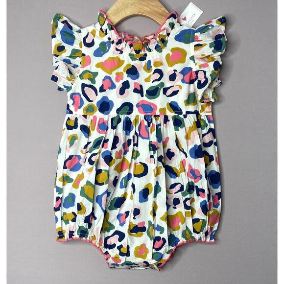 NWT Pink Chicken Jennifer Bubble Romper in Multi Leopard Print Girls 18-24 Mo